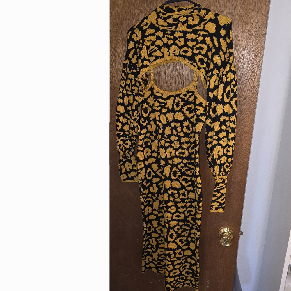 Yellow Leopard Print 2 PC Dress